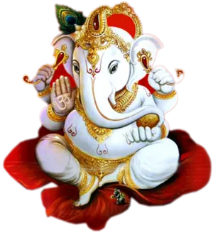 Golden Adorned Ganpati Artwork PNG Image