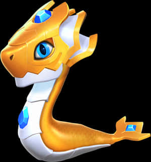 Golden_ Animated_ Dragon_ Head_ Profile PNG image with transparent background