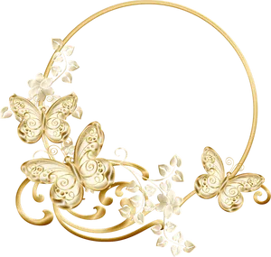 Golden Arabesque Butterflies Floral Design PNG Image