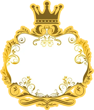 Golden Arabesque Framewith Crown PNG Image