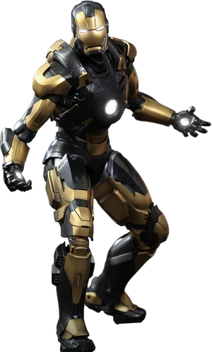 Golden Armored Hero Pose PNG Image