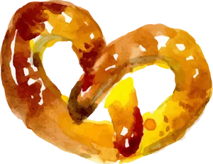 Golden Baked Pretzel Illustration PNG Image