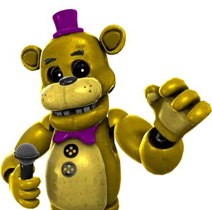 Golden Bear Character With Microphone PNG Image