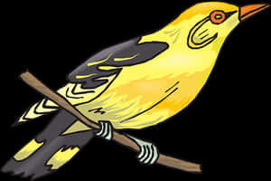 Golden Bird Illustration PNG with transparent background