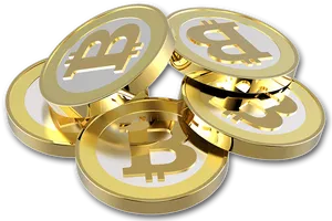 Golden Bitcoin Coins Stacked PNG Image