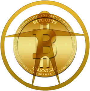 Golden Bitcoin Symbol Crosshair Design PNG Image