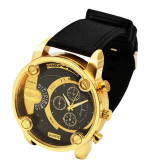 Golden Black Quartz Wristwatch PNG image with transparent background