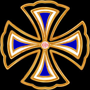 Golden Blue Cross Design PNG image with transparent background