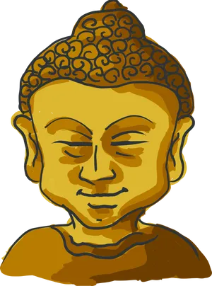 Golden Buddha Head Illustration PNG Image