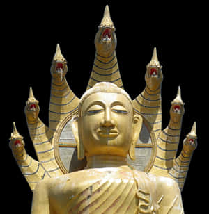 Golden_ Buddha_ Statue_with_ Naga_ Protector PNG image with transparent background