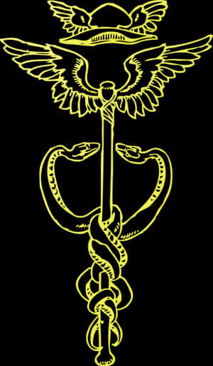 Golden Caduceus Symbol PNG with transparent background