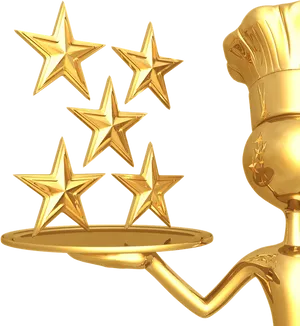 Golden Chef Serving Five Stars PNG Image