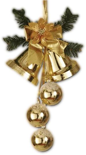 Golden Christmas Bells Ornament PNG Image