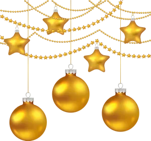 Golden Christmas Ornamentsand Lights PNG Image