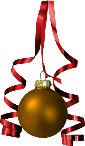 Golden Christmas Ornamentwith Red Ribbon PNG Image