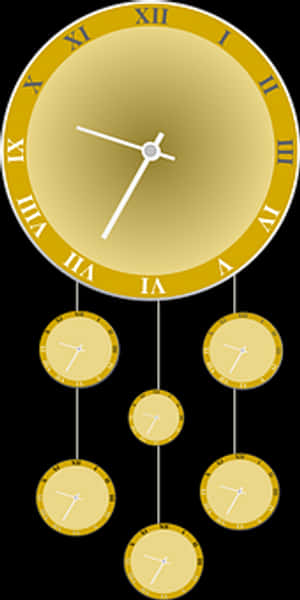 Golden Clock Tree Illustration PNG image with transparent background