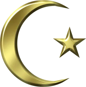 Golden_ Crescent_and_ Star_ Islamic_ Symbol PNG Image