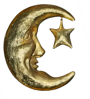 Golden Crescent Moonand Star PNG Image