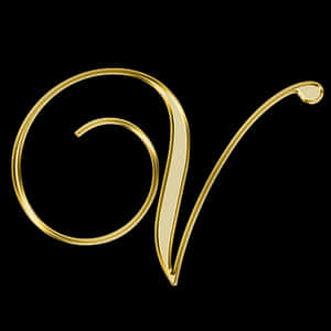 Golden Cursive Letter V PNG with transparent background