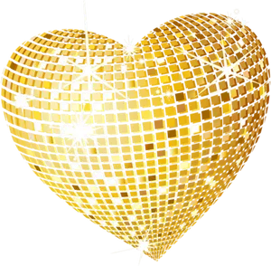 Golden Disco Ball Heart Transparent Background.png PNG Image