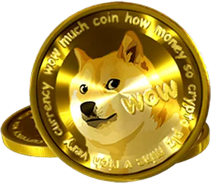 Golden Dogecoin Illustration PNG Image