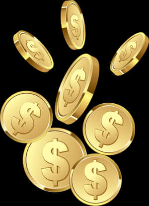 Golden Dollar Coins Falling PNG image with transparent background
