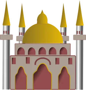 Golden Domed Mosque Illustration PNG Image