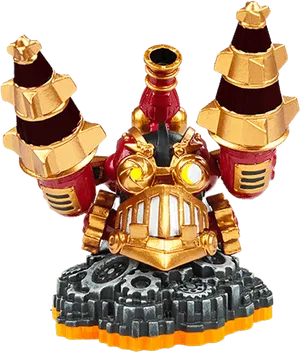 Golden Drill Robot Figurine PNG Image