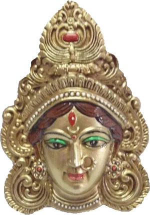 Golden_ Durga_ Face_ Sculpture.png PNG Image