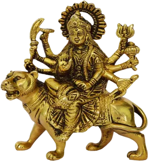 Golden_ Durga_ Idol_on_ Lion PNG Image