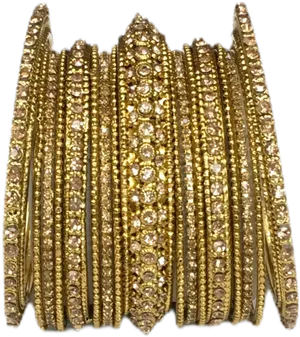 Golden Embellished Bangles Set PNG Image