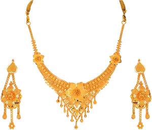 Golden Floral Choker Necklace Set PNG Image