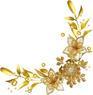 Golden Floral Designon Black Background PNG Image