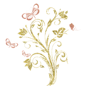 Golden Floral Designwith Butterflies PNG Image