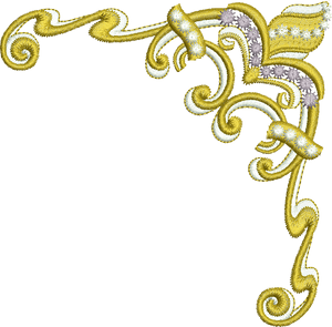 Golden Floral Embroidery Corner Design PNG with transparent background