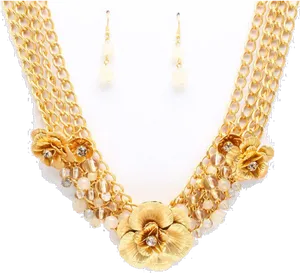 Golden Floral Imitation Jewelry Set PNG Image