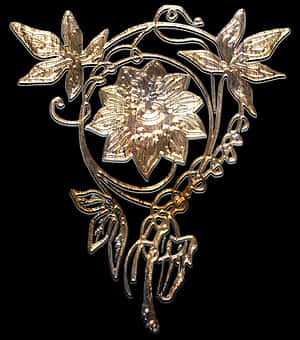 Golden Floral Metal Artwork PNG image with transparent background