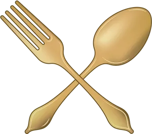 Golden Forkand Spoon Crossed PNG Image