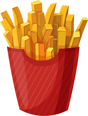 Golden French Fries Cartoon Illustration PNG with transparent background