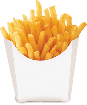 Golden French Friesin White Container PNG image with transparent background