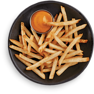 Golden French Frieswith Dipping Sauce PNG image with transparent background