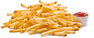 Golden French Frieswith Ketchup Dip PNG image with transparent background
