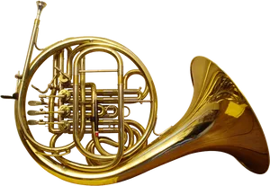 Golden French Horn Instrument PNG Image