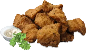 Golden Fried Fish Pieceswith Tartar Sauce PNG Image