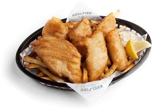 Golden Fried Fishand Chips Platter PNG Image