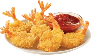 Golden Fried Shrimpwith Dipping Sauce PNG Image