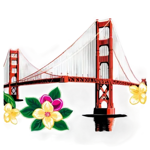 Golden Gate Bridge With Flowers In Foreground Png Ipa PNG Image