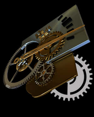 Golden Gearsand Cogs PNG image with transparent background