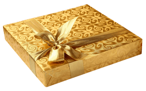 Golden Gift Boxwith Satin Ribbon PNG image with transparent background