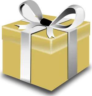 Golden Gift Boxwith Silver Ribbon PNG Image